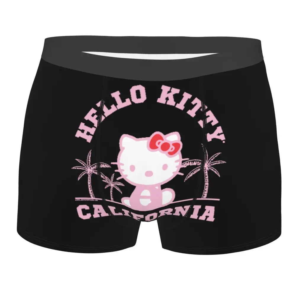 Custom Cartoon Cute Hello Cat Mangas Underwear Men Print Classical Boxer Shorts Panties Briefs Breathable Underpants