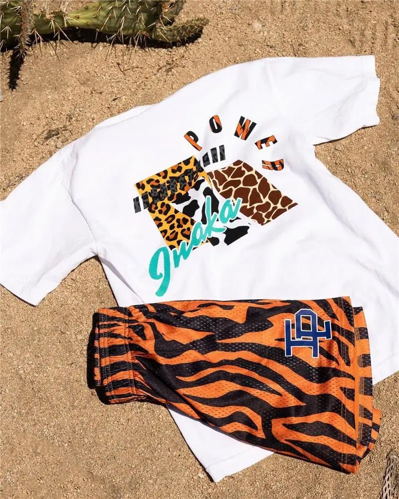 Summer Men's INAKA IP Animal Print Mesh Shorts Drawstring Elastic Waist Breathable Quick Dry Gym Workout Fitness Casual Pants
