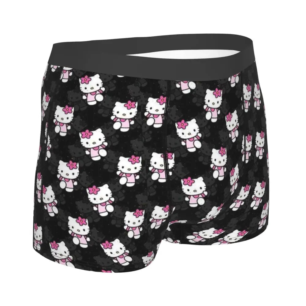 Custom Cartoon Cute Hello Cat Mangas Underwear Men Print Classical Boxer Shorts Panties Briefs Breathable Underpants