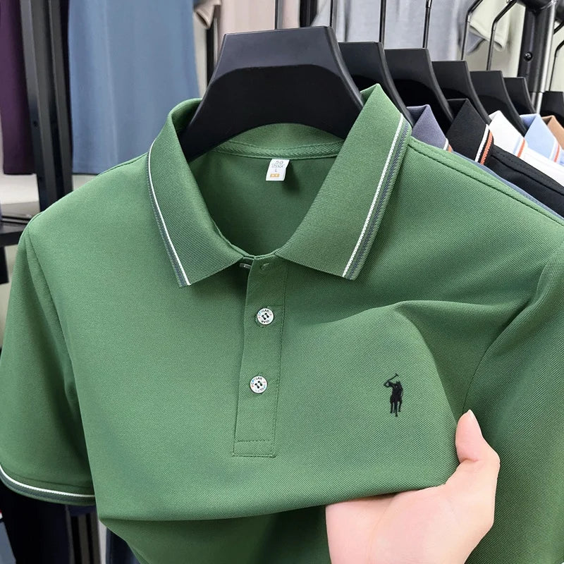 Men's Short Sleeve Polo Shirt – Striped Smart Casual Tee