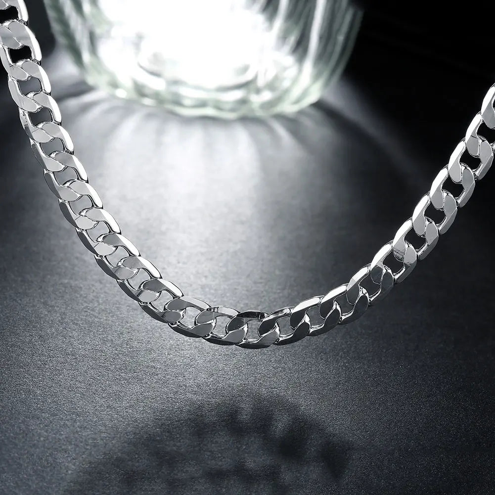 Special offer 18K gold Necklaces 925 Stamp Silver color Classic 8MM50CM sideways chain for Men woman fine Jewelrys Wedding party