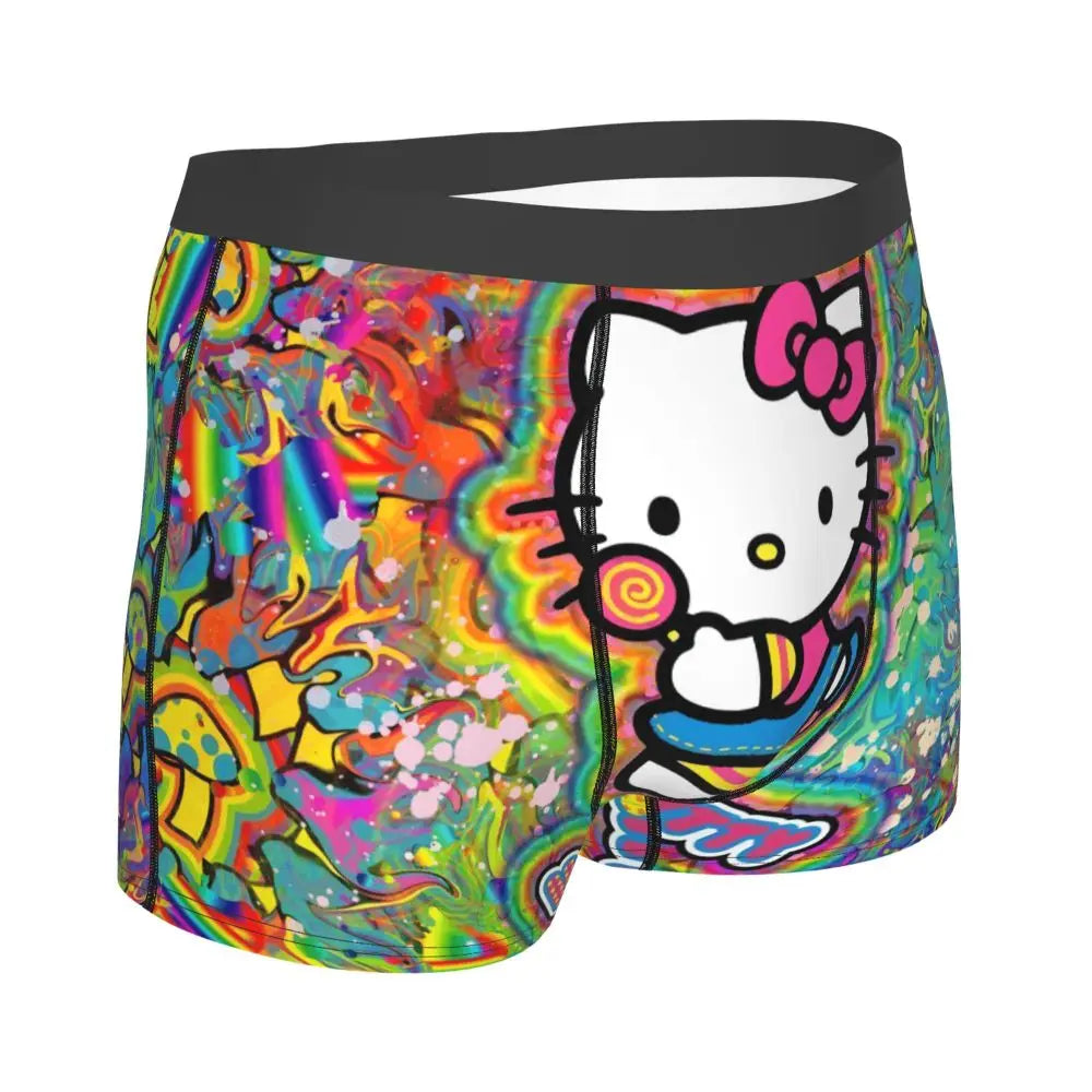 Custom Cartoon Cute Hello Cat Mangas Underwear Men Print Classical Boxer Shorts Panties Briefs Breathable Underpants