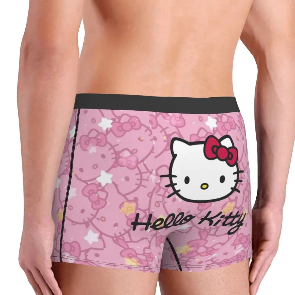 Custom Cartoon Cute Hello Cat Mangas Underwear Men Print Classical Boxer Shorts Panties Briefs Breathable Underpants