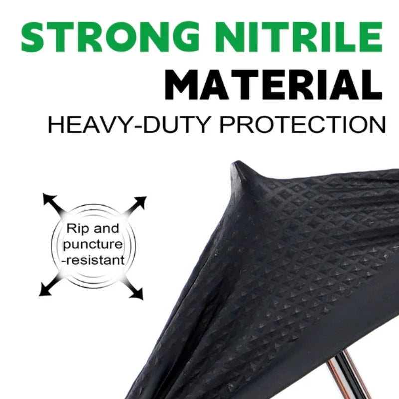 8Mil Heavy Duty Black Industrial Nitrile Gloves Disposable Safety Work Gloves Raised Diamond Textured Grip Mechanic Auto Gloves