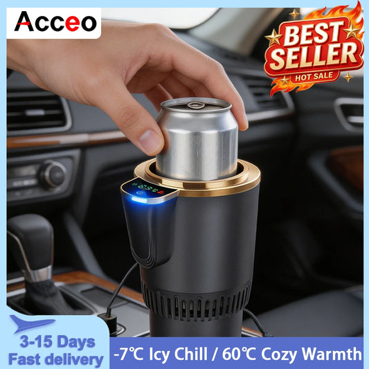 2 in 1 Smart Car Home Thermo Electric Cup Fast Cooling Heating Drink Warmer Cooler Large Screen Big Buttons 12V Plug and Play