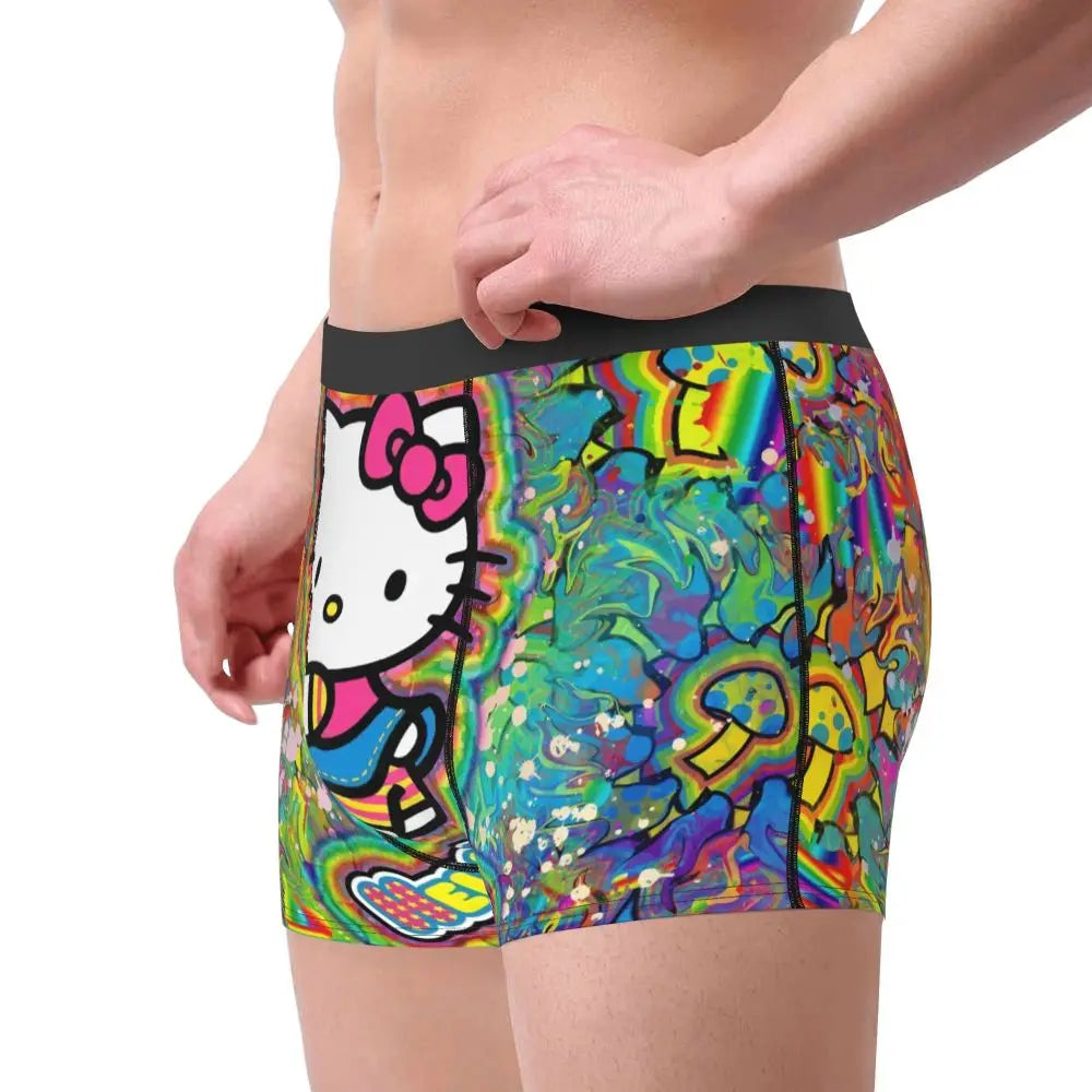 Custom Cartoon Cute Hello Cat Mangas Underwear Men Print Classical Boxer Shorts Panties Briefs Breathable Underpants