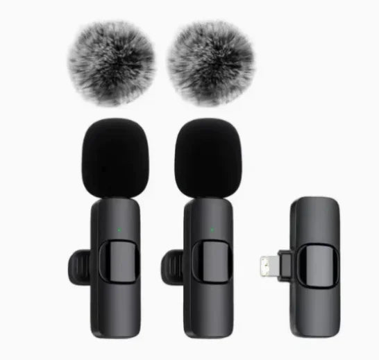 2Pcs Wireless Lavalier Microphones Mini Clip-on Mic Crystal Clear Audio for iPhone Android iPad Live Stream Vlog Recording