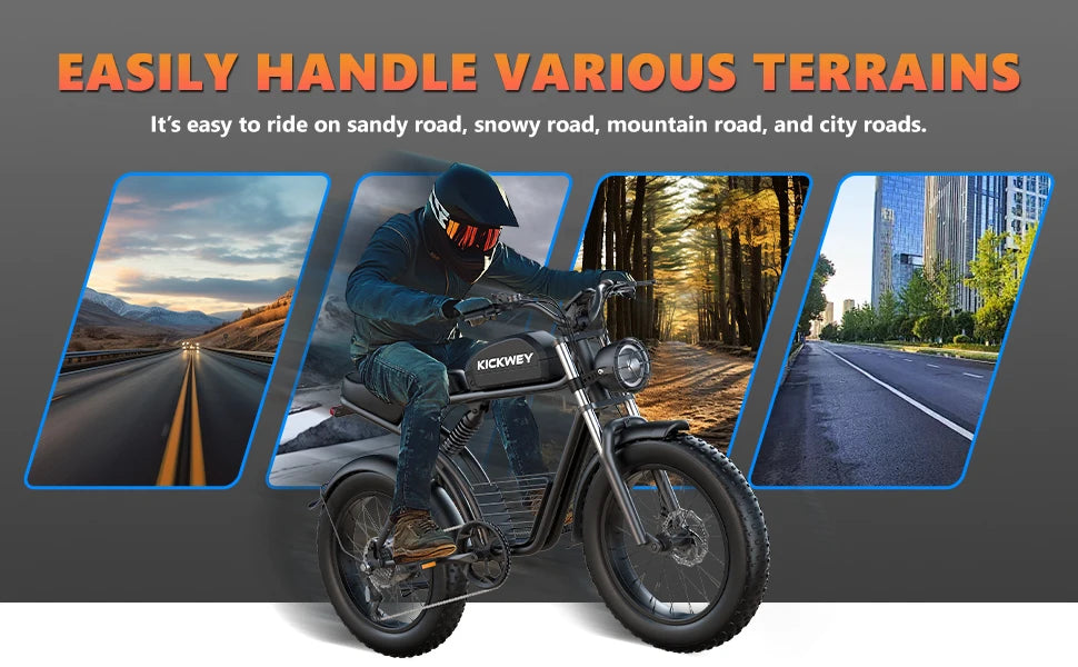 KICKWEY K7 Electric Bike, Off-Road Electric bicycle, Full Suspension E-Bike, 20" Fat Tire All-Terrain Electric Dirt bike, Ebike