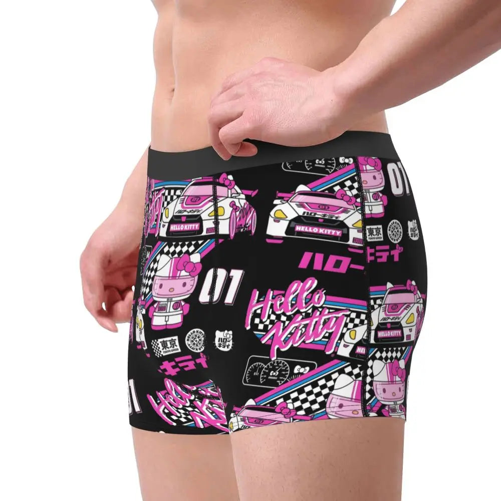 Custom Cartoon Cute Hello Cat Mangas Underwear Men Print Classical Boxer Shorts Panties Briefs Breathable Underpants