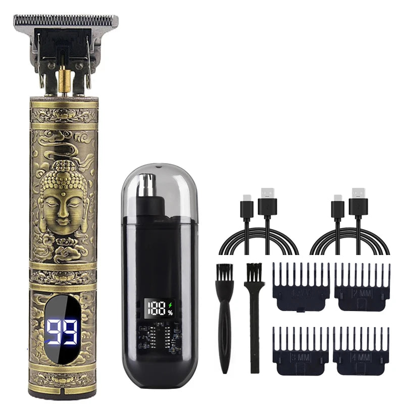 Vintage T9 Machine Electric Professional Hair Clippers Beard Clipper Rechargeable Men's Shaver Hair Trimmer Kit Boyfriend Gift