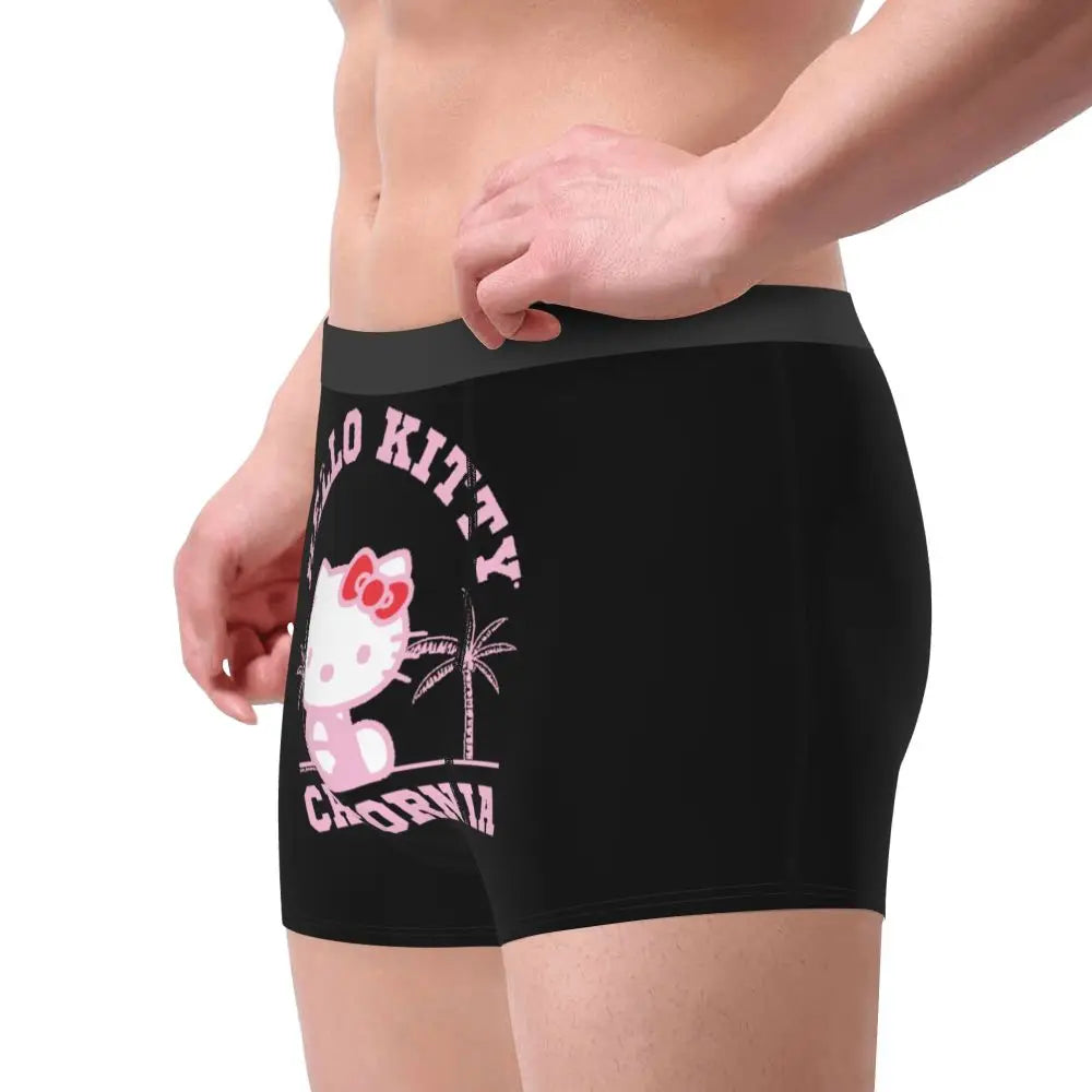 Custom Cartoon Cute Hello Cat Mangas Underwear Men Print Classical Boxer Shorts Panties Briefs Breathable Underpants