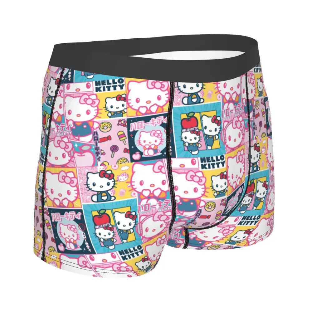 Custom Cartoon Cute Hello Cat Mangas Underwear Men Print Classical Boxer Shorts Panties Briefs Breathable Underpants
