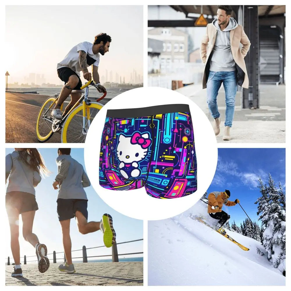 Custom Cartoon Cute Hello Cat Mangas Underwear Men Print Classical Boxer Shorts Panties Briefs Breathable Underpants
