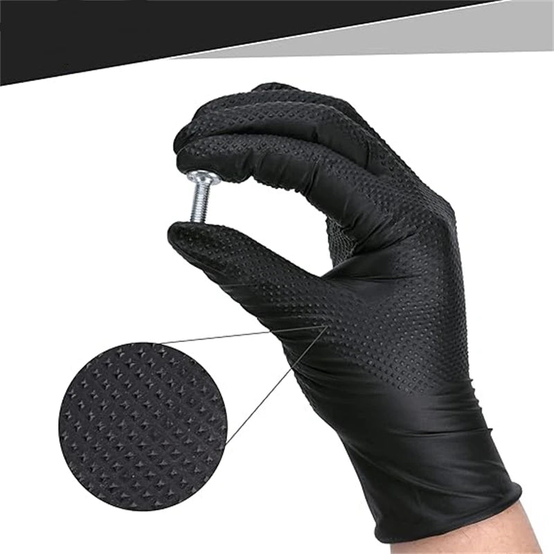 8Mil Heavy Duty Black Industrial Nitrile Gloves Disposable Safety Work Gloves Raised Diamond Textured Grip Mechanic Auto Gloves