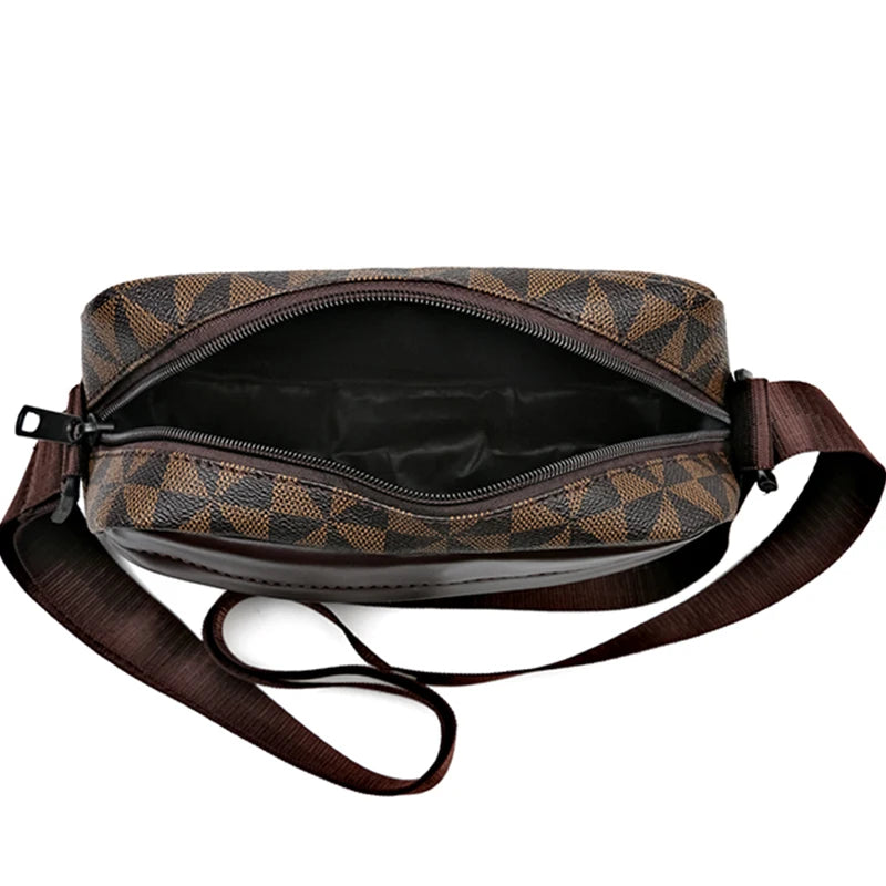 Casual Business Shoulder Bag for Men Pu Leather Messenger Bag Wide Strap Crossbody Bags Square Plaid Designer Male Sling Bags