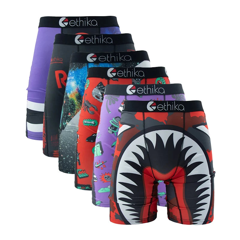6-Pack Men's Breathable Printed Boxer Briefs – Plus Size Swim Trunks Underwear