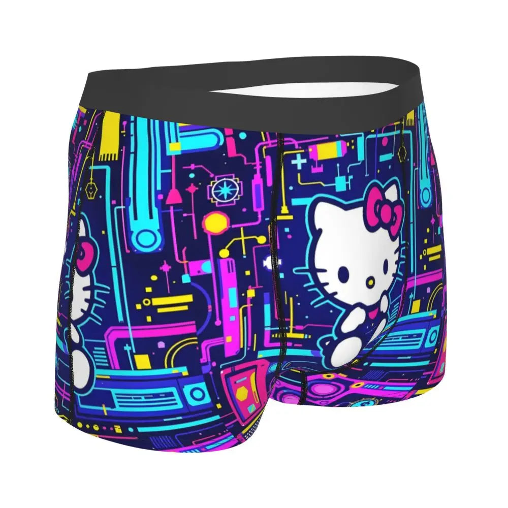Custom Cartoon Cute Hello Cat Mangas Underwear Men Print Classical Boxer Shorts Panties Briefs Breathable Underpants