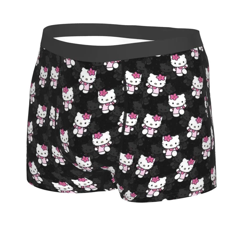 Custom Cartoon Cute Hello Cat Mangas Underwear Men Print Classical Boxer Shorts Panties Briefs Breathable Underpants