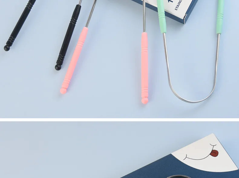 Stainless Steel Tongue Scraper Set For Adult Ergonomic Metal Tongue Cleaner Oral Brush U-shape Easy To Clean Reduce Bad Breath