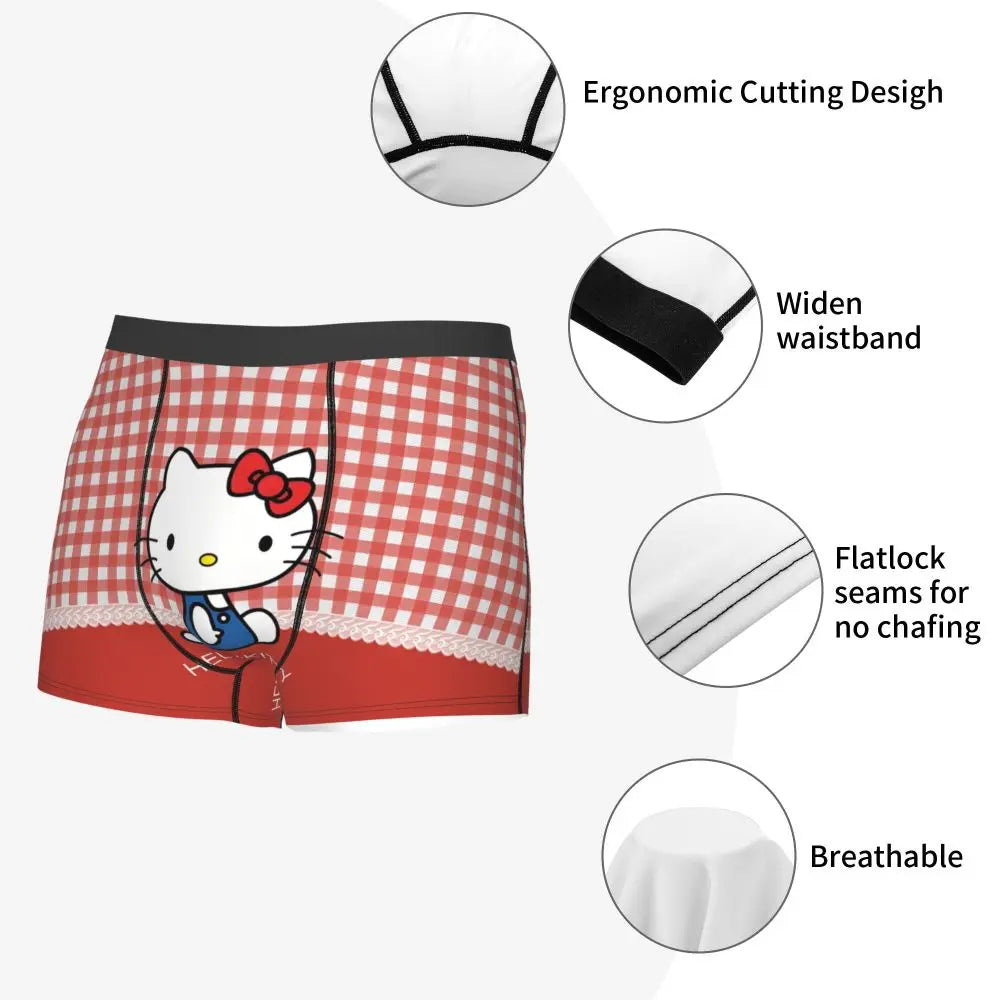 Custom Cartoon Cute Hello Cat Mangas Underwear Men Print Classical Boxer Shorts Panties Briefs Breathable Underpants
