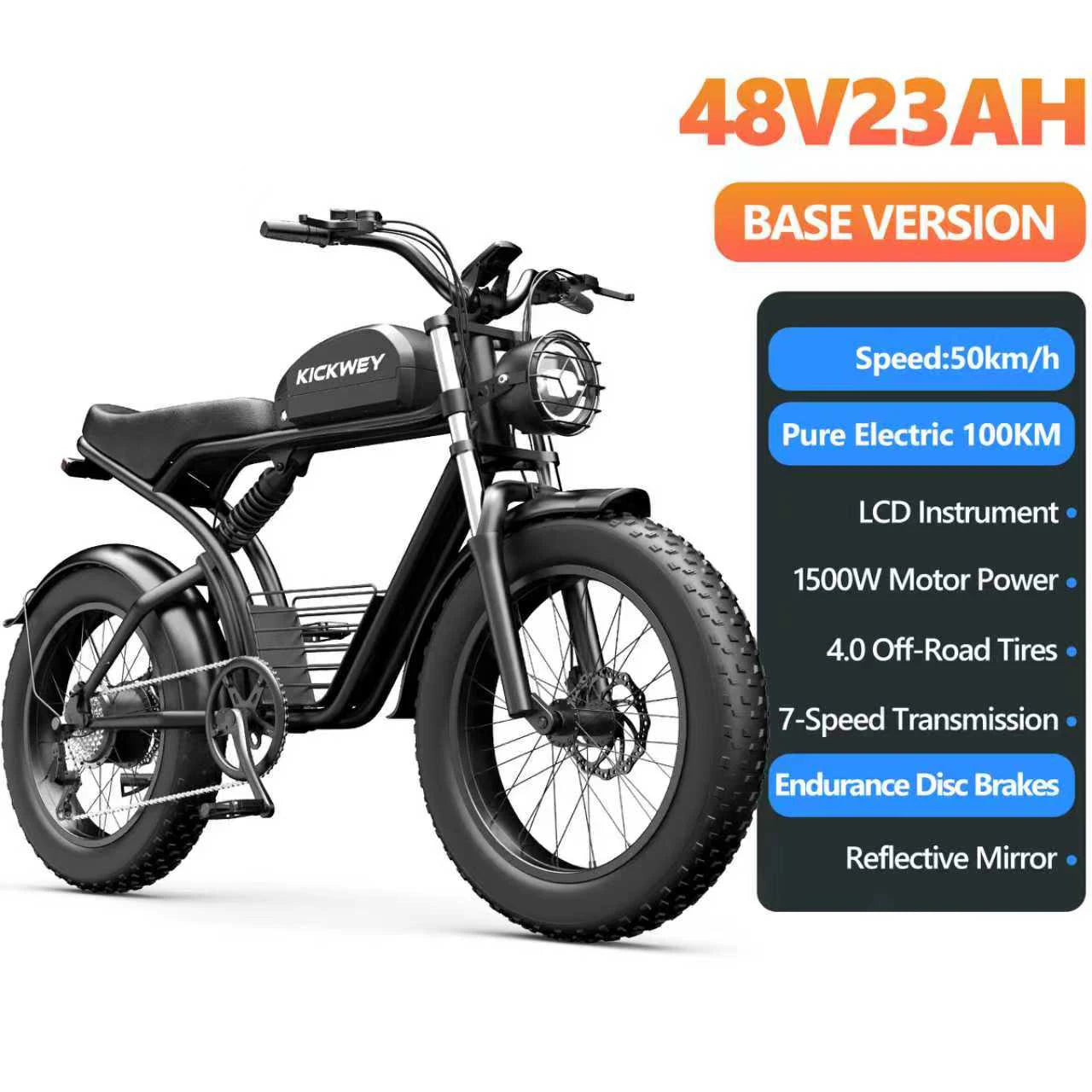 KICKWEY K7 Electric Bike, Off-Road Electric bicycle, Full Suspension E-Bike, 20" Fat Tire All-Terrain Electric Dirt bike, Ebike