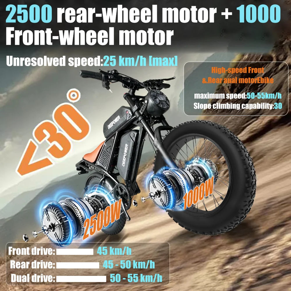 DEEPOWER S8Advance 3500W48V60Aelectric bicycle all-terrain mountain Ebike wide-tire adultssnow and deserts to ride electric Bike