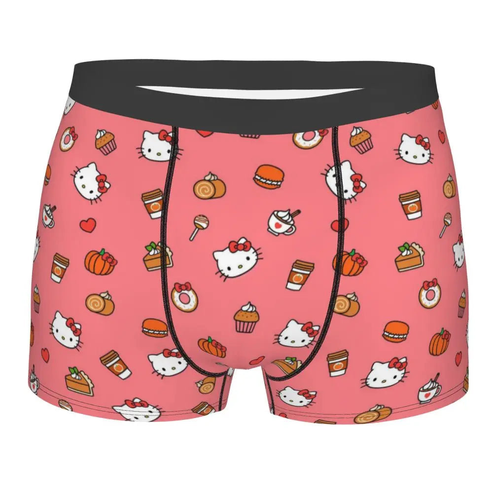 Custom Cartoon Cute Hello Cat Mangas Underwear Men Print Classical Boxer Shorts Panties Briefs Breathable Underpants