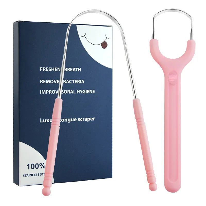Stainless Steel Tongue Scraper Set For Adult Ergonomic Metal Tongue Cleaner Oral Brush U-shape Easy To Clean Reduce Bad Breath