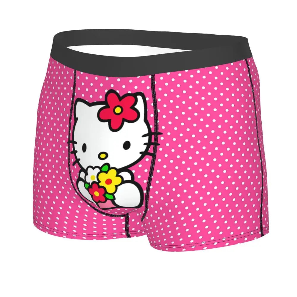 Custom Cartoon Cute Hello Cat Mangas Underwear Men Print Classical Boxer Shorts Panties Briefs Breathable Underpants