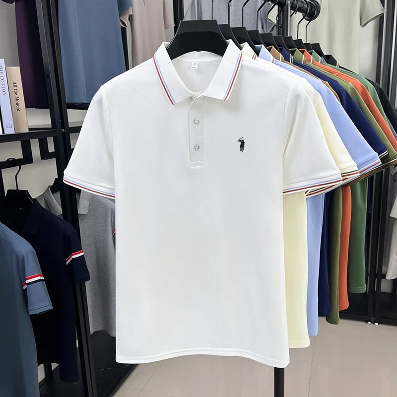 Men's Short Sleeve Polo Shirt – Striped Smart Casual Tee