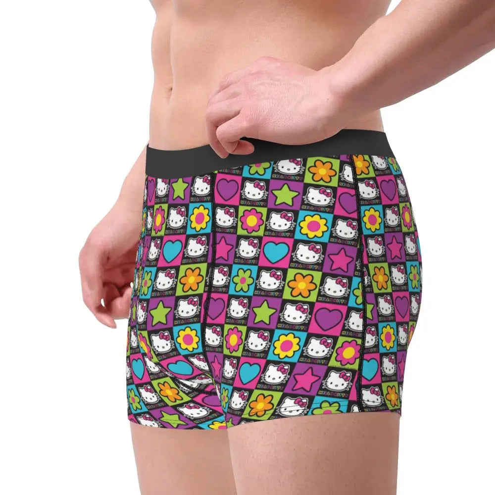 Custom Cartoon Cute Hello Cat Mangas Underwear Men Print Classical Boxer Shorts Panties Briefs Breathable Underpants