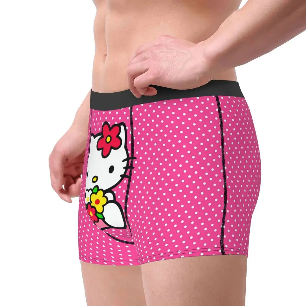 Custom Cartoon Cute Hello Cat Mangas Underwear Men Print Classical Boxer Shorts Panties Briefs Breathable Underpants