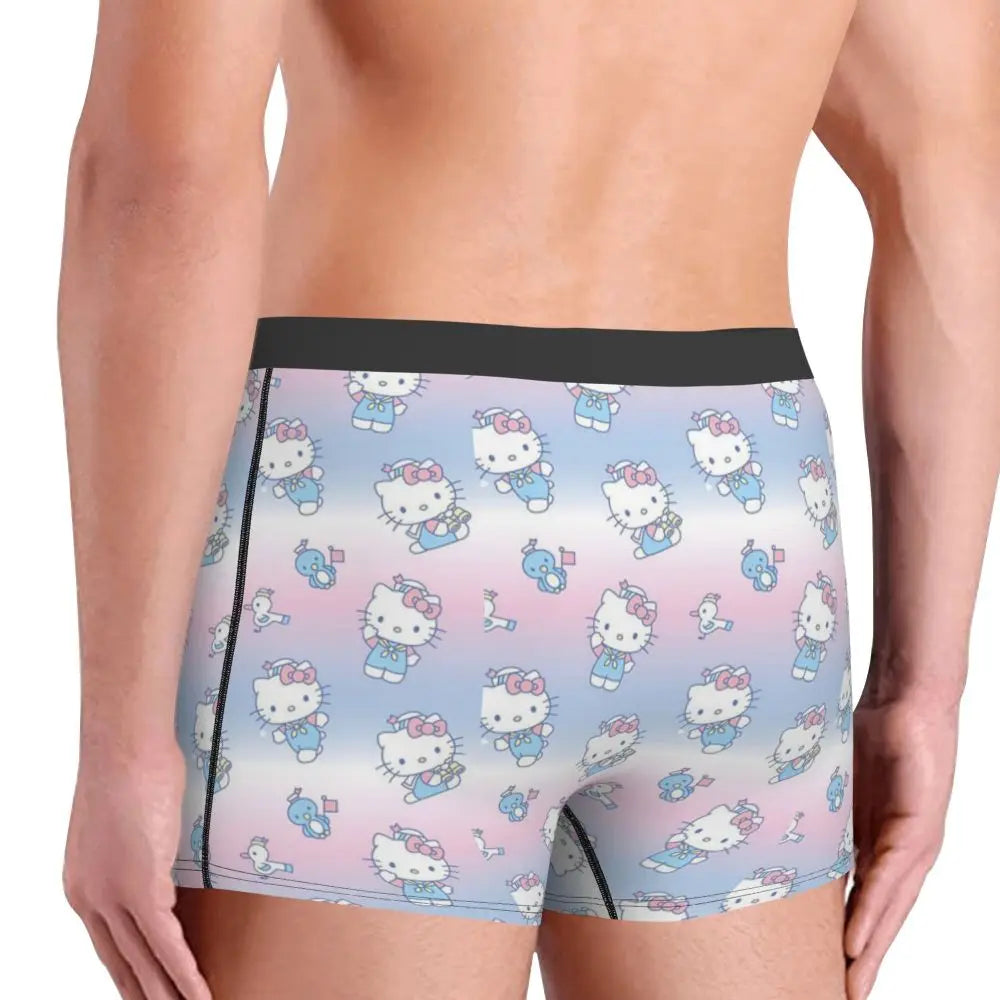 Custom Cartoon Cute Hello Cat Mangas Underwear Men Print Classical Boxer Shorts Panties Briefs Breathable Underpants