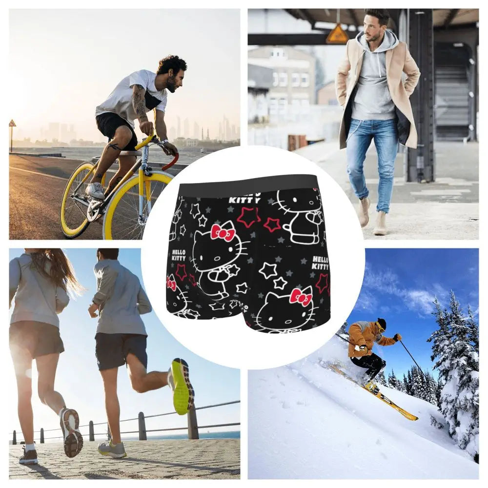Custom Cartoon Cute Hello Cat Mangas Underwear Men Print Classical Boxer Shorts Panties Briefs Breathable Underpants