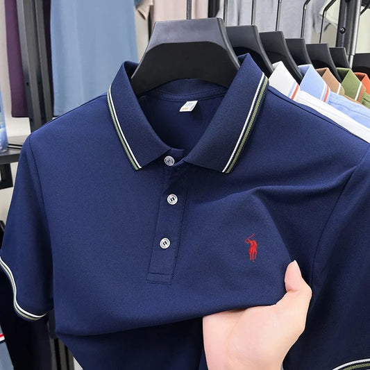 Men's Short Sleeve Polo Shirt – Striped Smart Casual Tee