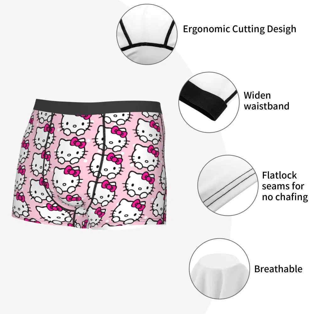 Custom Cartoon Cute Hello Cat Mangas Underwear Men Print Classical Boxer Shorts Panties Briefs Breathable Underpants