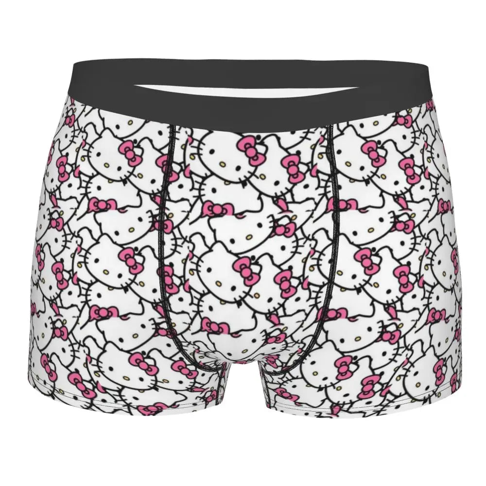 Custom Cartoon Cute Hello Cat Mangas Underwear Men Print Classical Boxer Shorts Panties Briefs Breathable Underpants