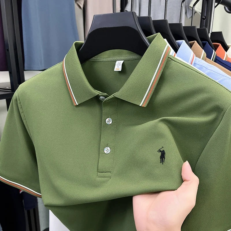 Men's Short Sleeve Polo Shirt – Striped Smart Casual Tee