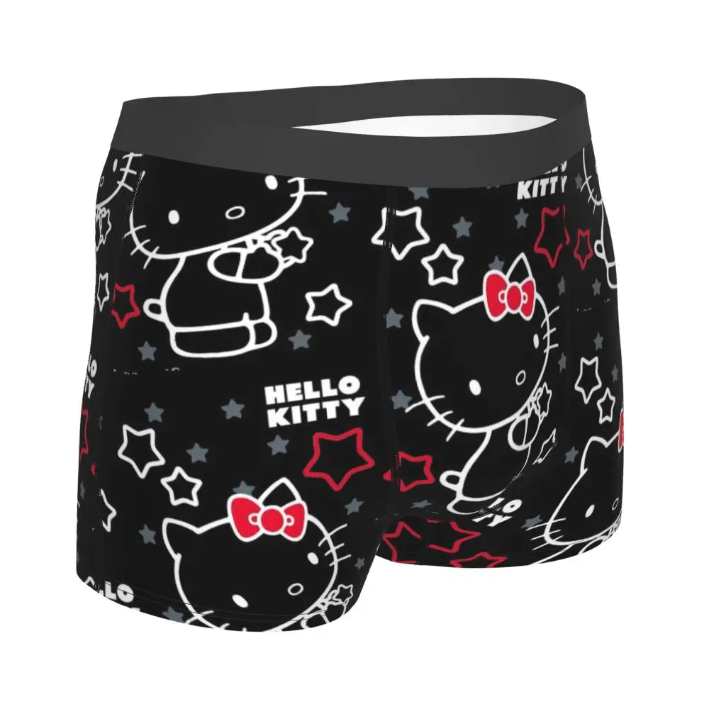 Custom Cartoon Cute Hello Cat Mangas Underwear Men Print Classical Boxer Shorts Panties Briefs Breathable Underpants