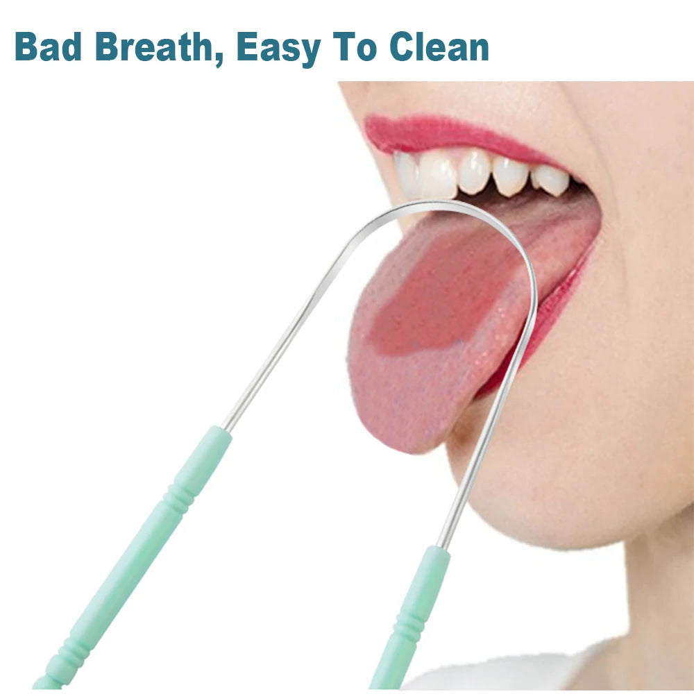 Stainless Steel Tongue Scraper Set For Adult Ergonomic Metal Tongue Cleaner Oral Brush U-shape Easy To Clean Reduce Bad Breath