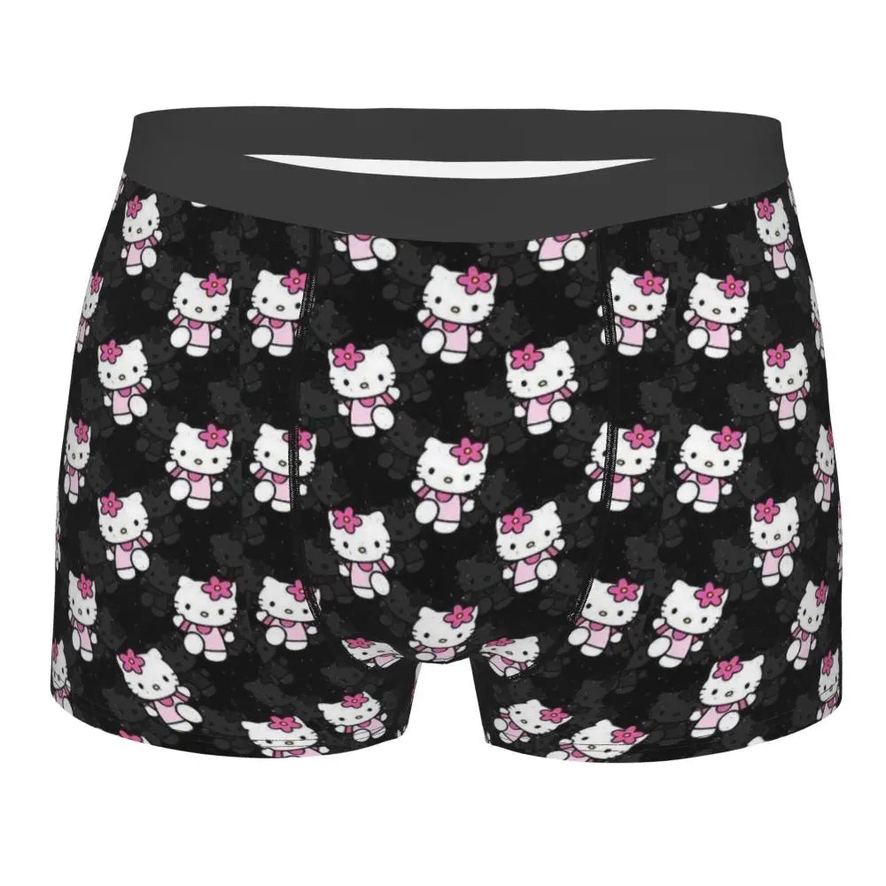 Custom Cartoon Cute Hello Cat Mangas Underwear Men Print Classical Boxer Shorts Panties Briefs Breathable Underpants