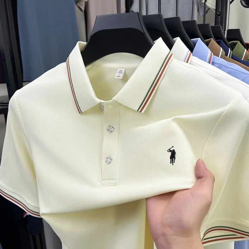 Men's Short Sleeve Polo Shirt – Striped Smart Casual Tee