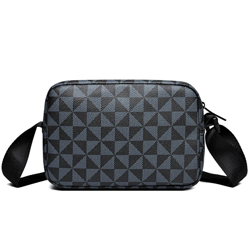 Casual Business Shoulder Bag for Men Pu Leather Messenger Bag Wide Strap Crossbody Bags Square Plaid Designer Male Sling Bags
