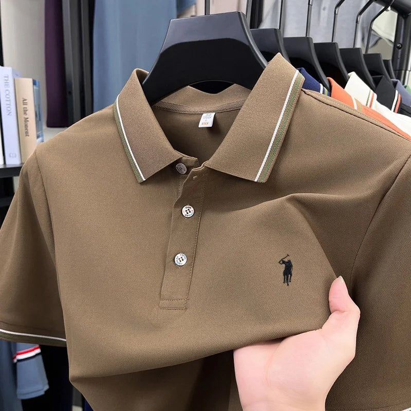 Men's Short Sleeve Polo Shirt – Striped Smart Casual Tee