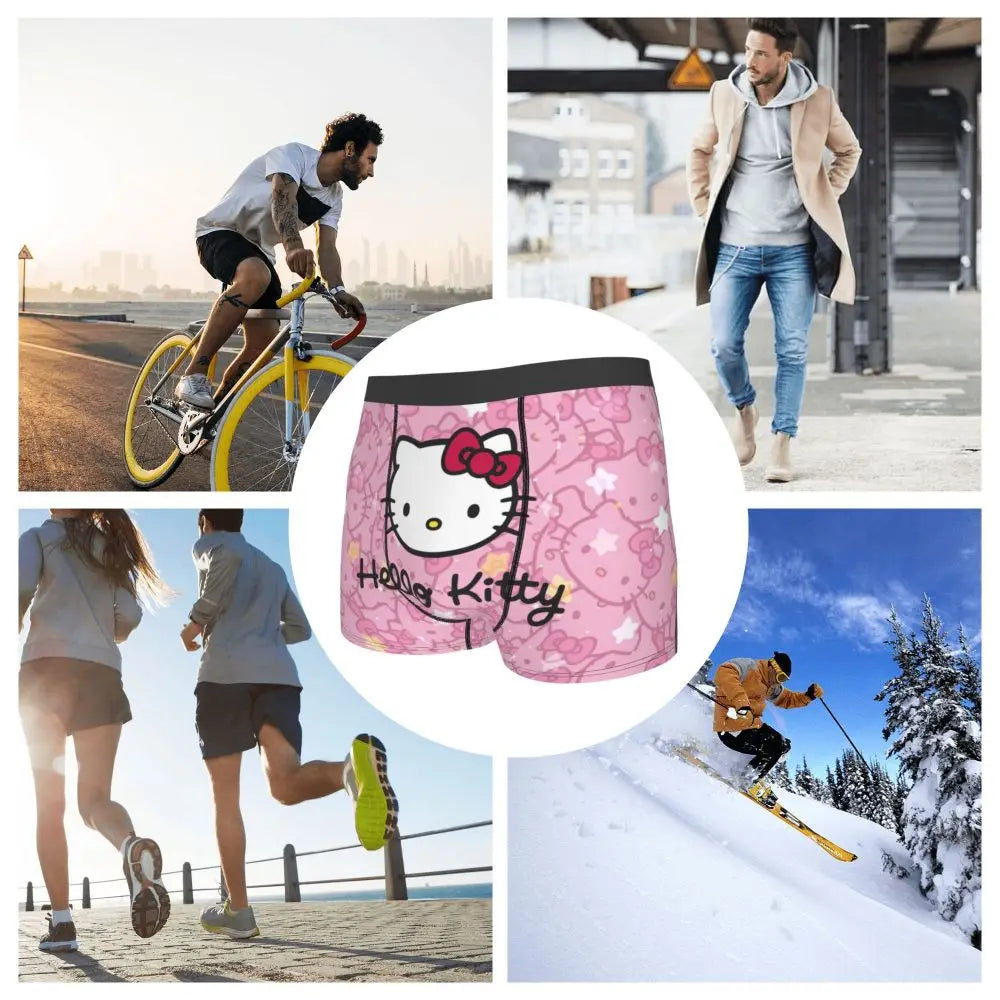 Custom Cartoon Cute Hello Cat Mangas Underwear Men Print Classical Boxer Shorts Panties Briefs Breathable Underpants