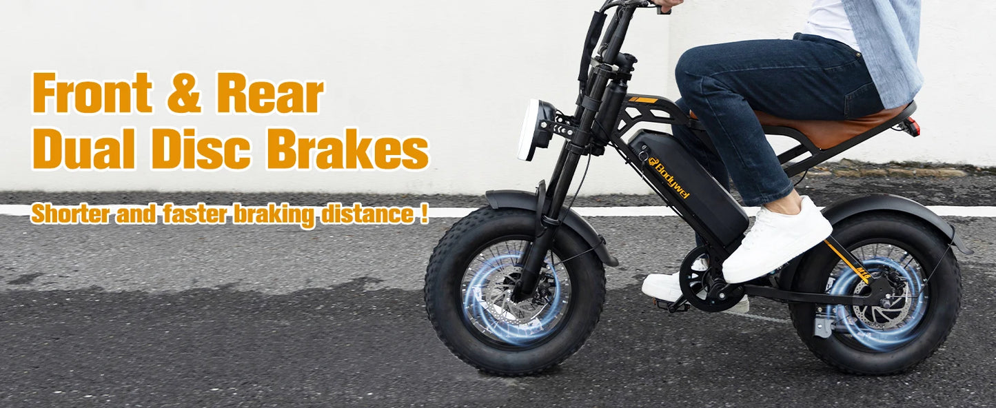 Bodywel M16 Fat Tire Electric Bike 1500W Peak Motor 16" x 4.0 Off-Road E-Bike 40 Mile Range Removable Battery Electric Bicycle