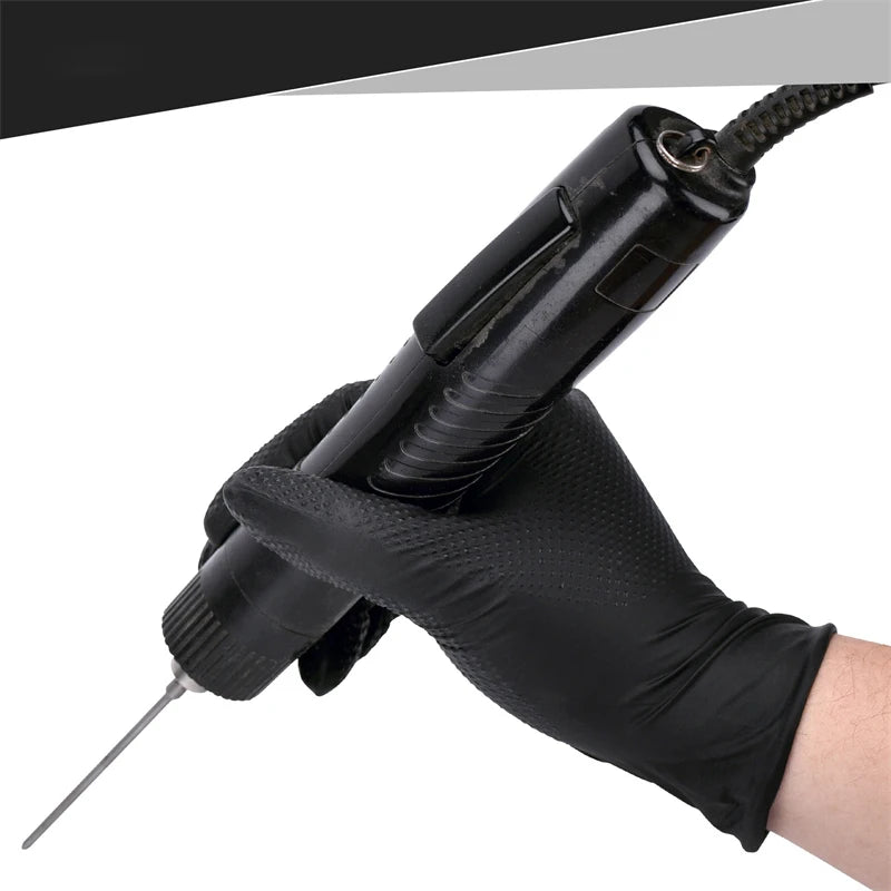 8Mil Heavy Duty Black Industrial Nitrile Gloves Disposable Safety Work Gloves Raised Diamond Textured Grip Mechanic Auto Gloves