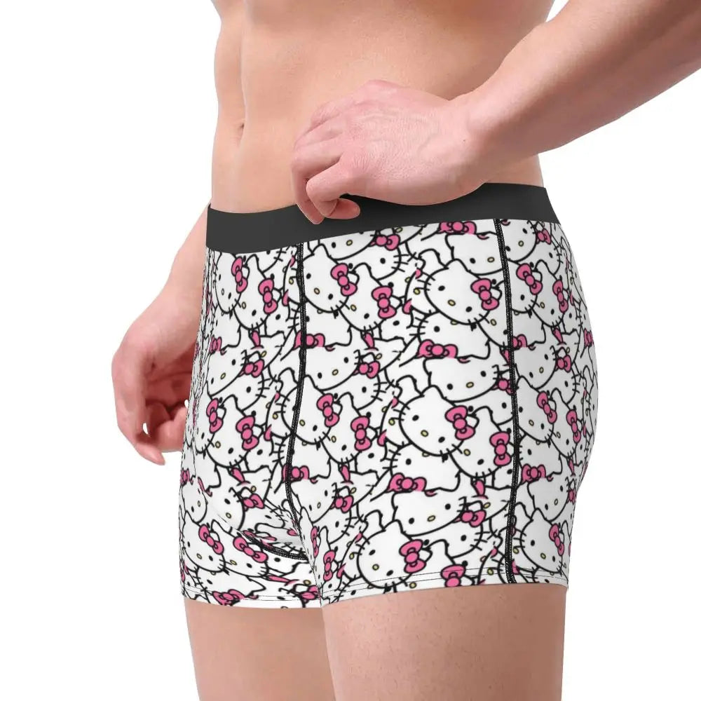 Custom Cartoon Cute Hello Cat Mangas Underwear Men Print Classical Boxer Shorts Panties Briefs Breathable Underpants