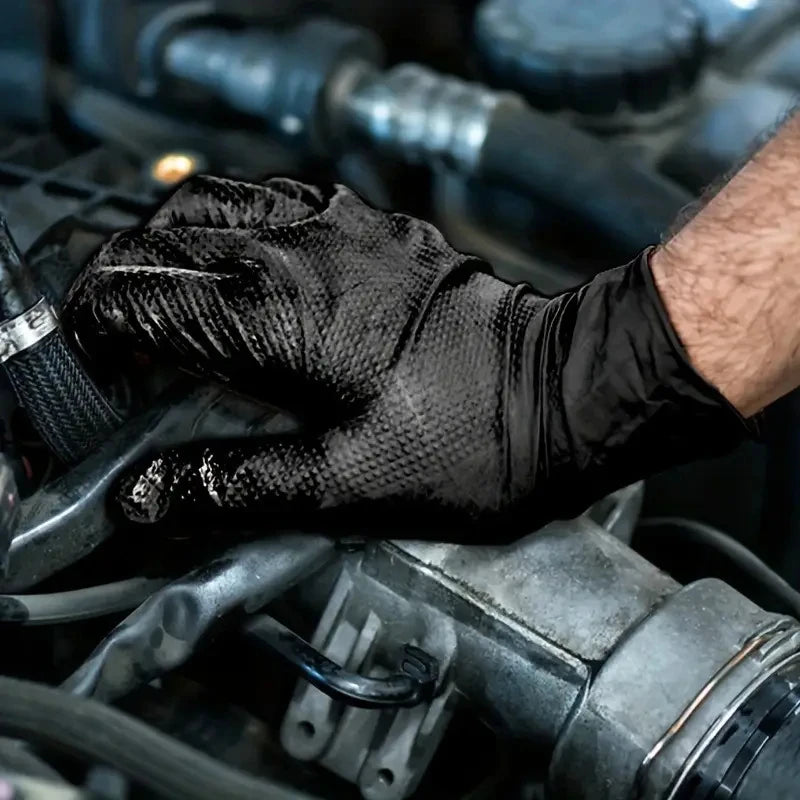8Mil Heavy Duty Black Industrial Nitrile Gloves Disposable Safety Work Gloves Raised Diamond Textured Grip Mechanic Auto Gloves