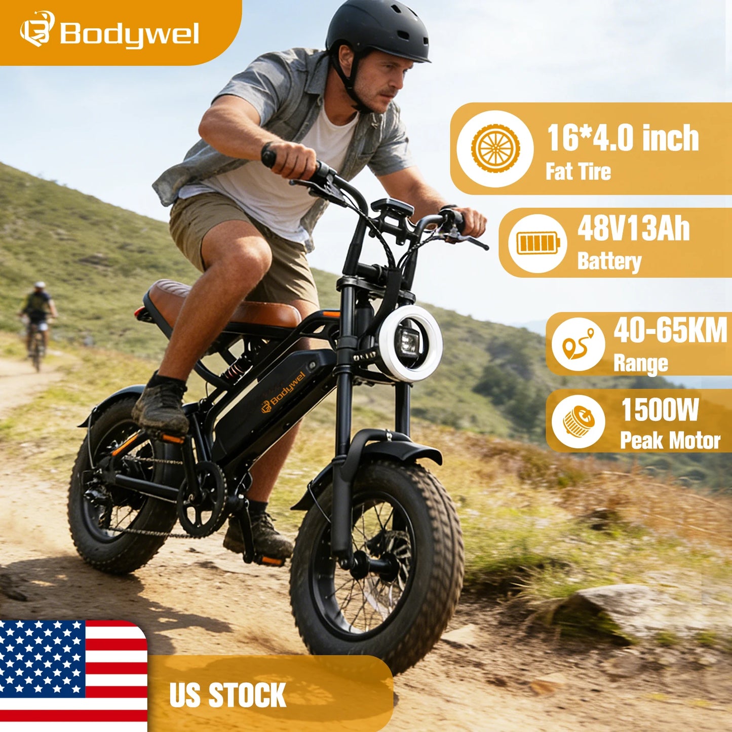 Bodywel M16 Fat Tire Electric Bike 1500W Peak Motor 16" x 4.0 Off-Road E-Bike 40 Mile Range Removable Battery Electric Bicycle